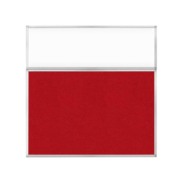 Hush Panel Configurable Cubicle Partition 6' x 6' W/ Window Red Fabric Clear Window